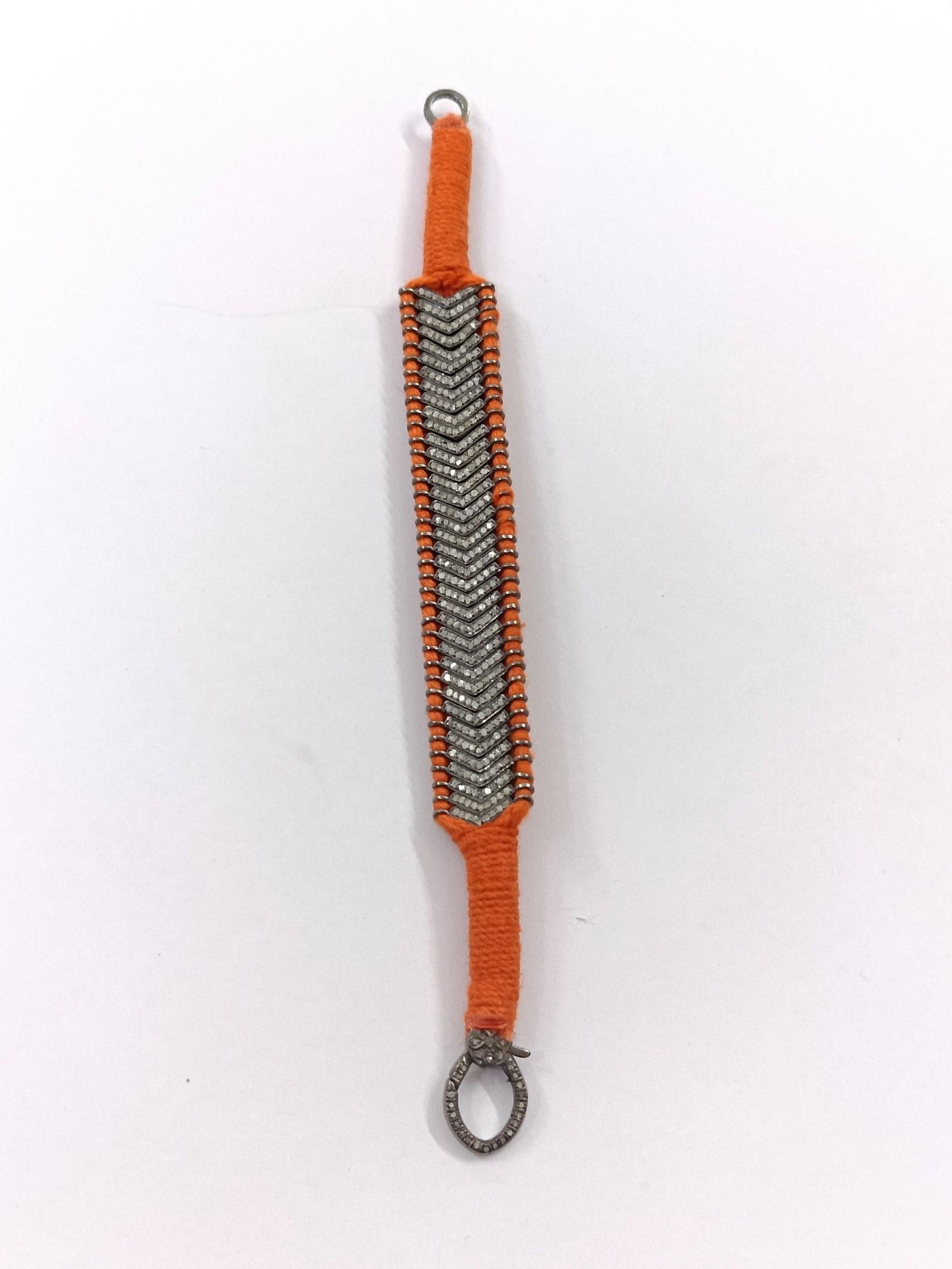 Handmade Macrame Thread Bracelet Pave Diamond Bracelet 925 Sterling Silver Gift For Sale 1