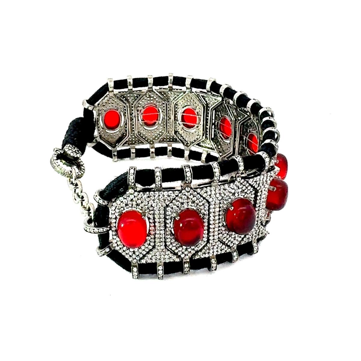 Art Déco Bracciale in filo di Macrame fatto a mano Bracciale con strass in argento sterling in vendita