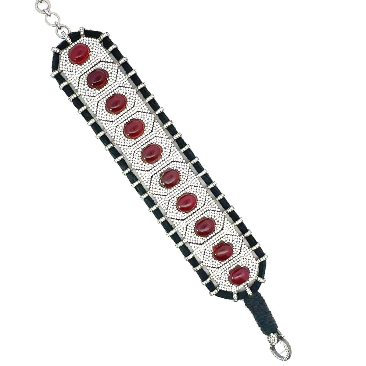 Taglio misto Bracciale in filo di Macrame fatto a mano Bracciale con strass in argento sterling in vendita