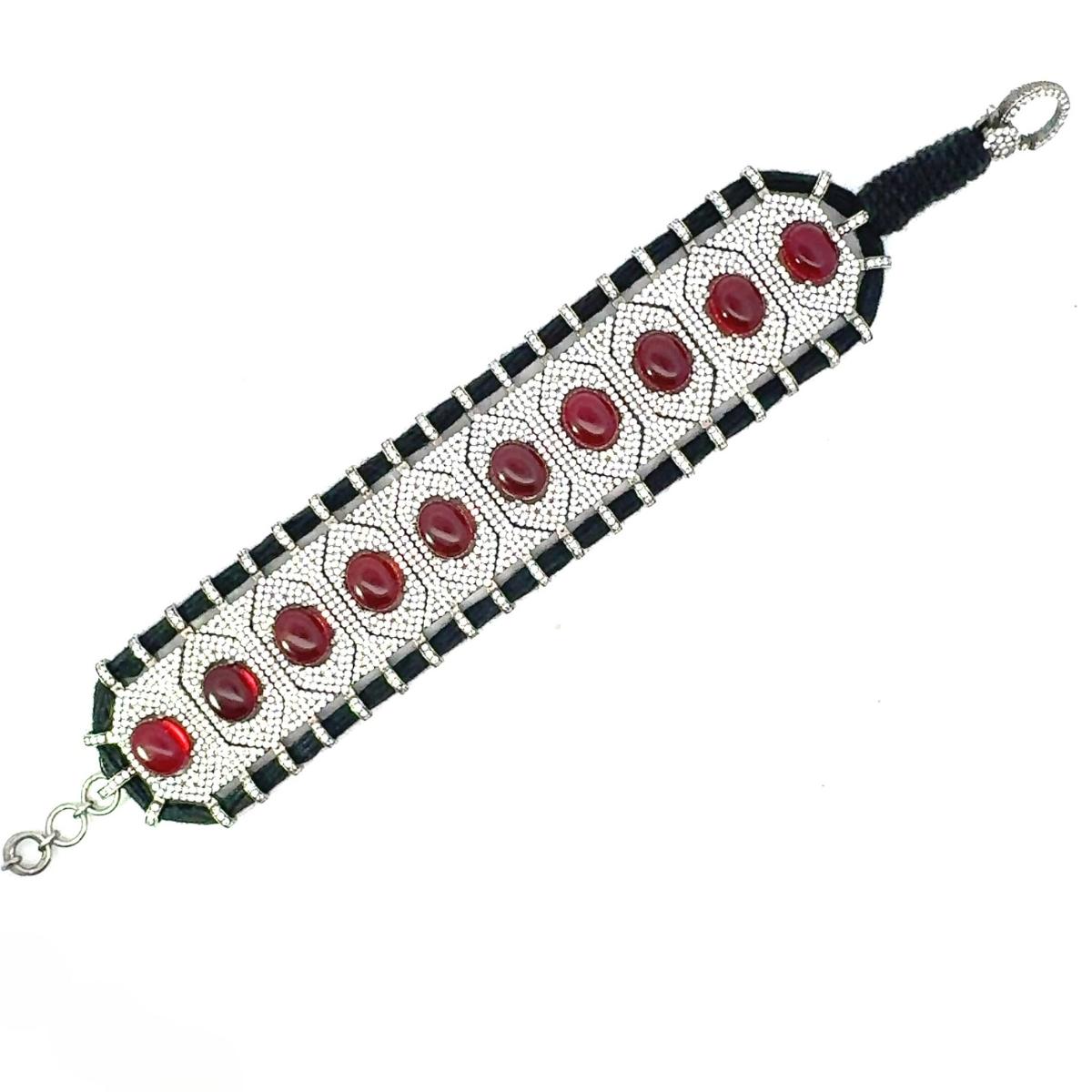 da uomo o donna Bracciale in filo di Macrame fatto a mano Bracciale con strass in argento sterling in vendita