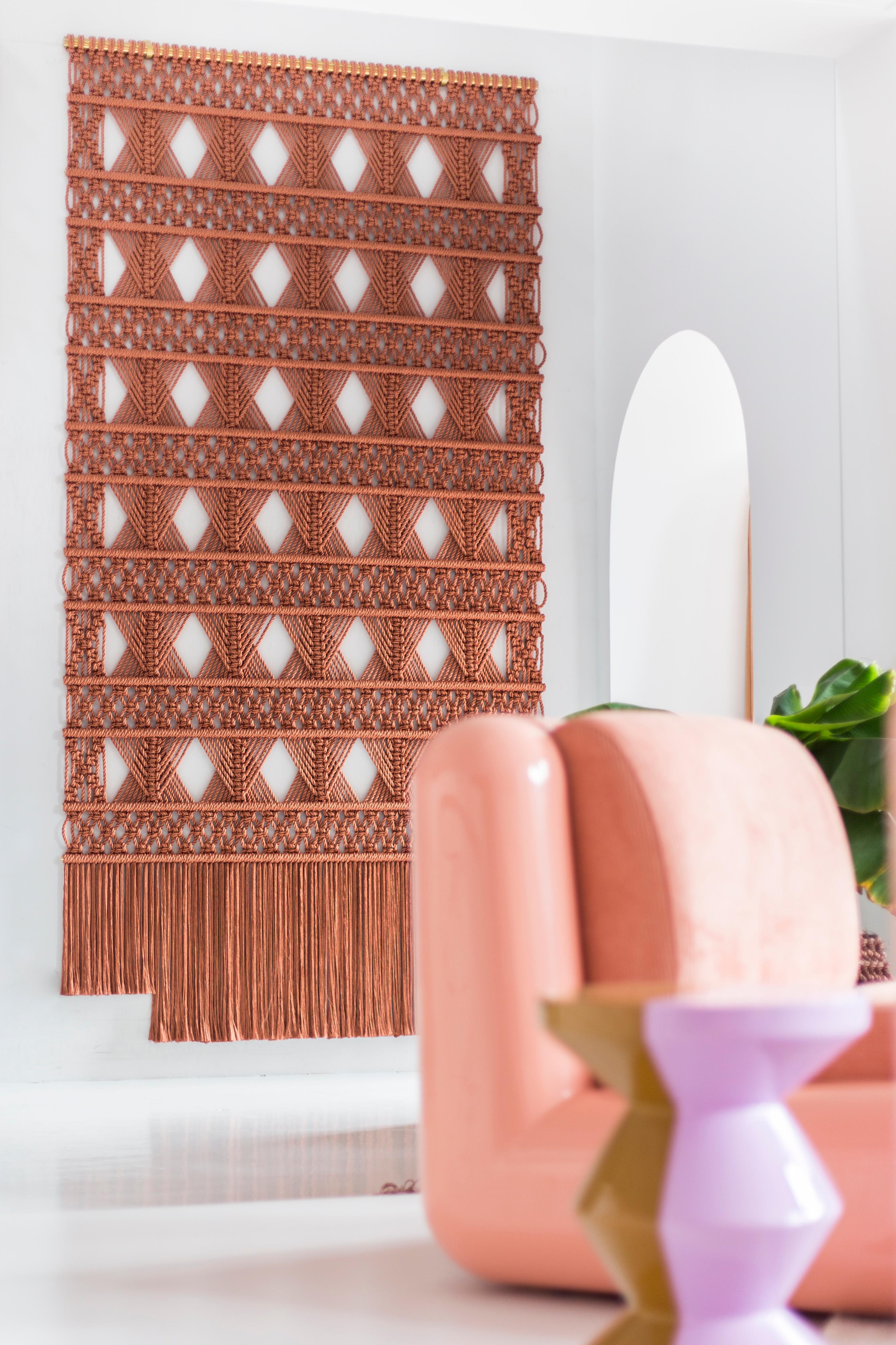 Dutch Handmade Macrame Wall Hanging by Milla Novo in Silky Terra Metallic Rope For Sale