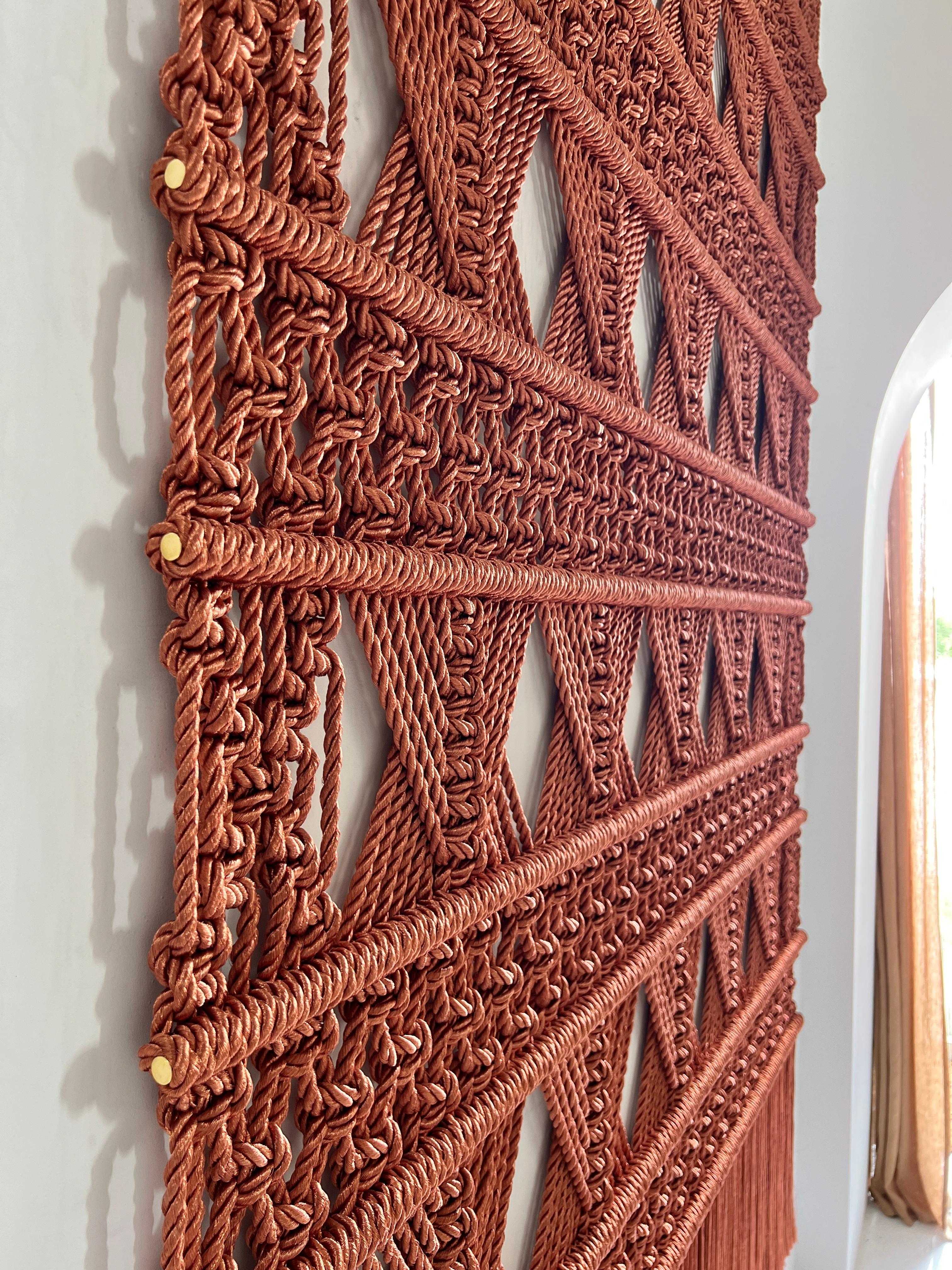 Hand-Knotted Handmade Macrame Wall Hanging by Milla Novo in Silky Terra Metallic Rope For Sale
