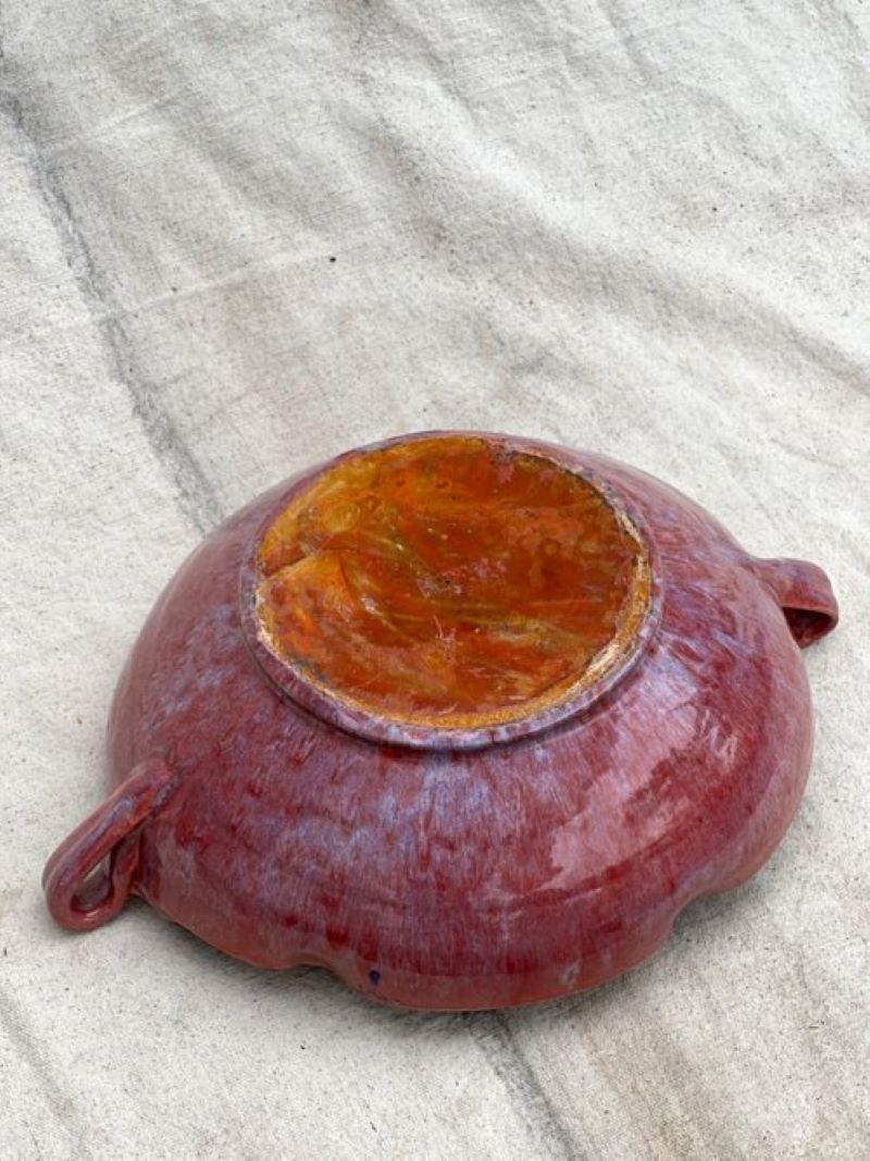Hand-Crafted Handmade Magenta Ceramic Bowl With Handles For Sale