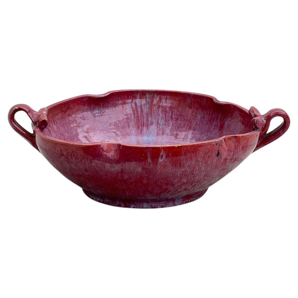 Handmade Magenta Ceramic Bowl With Handles For Sale
