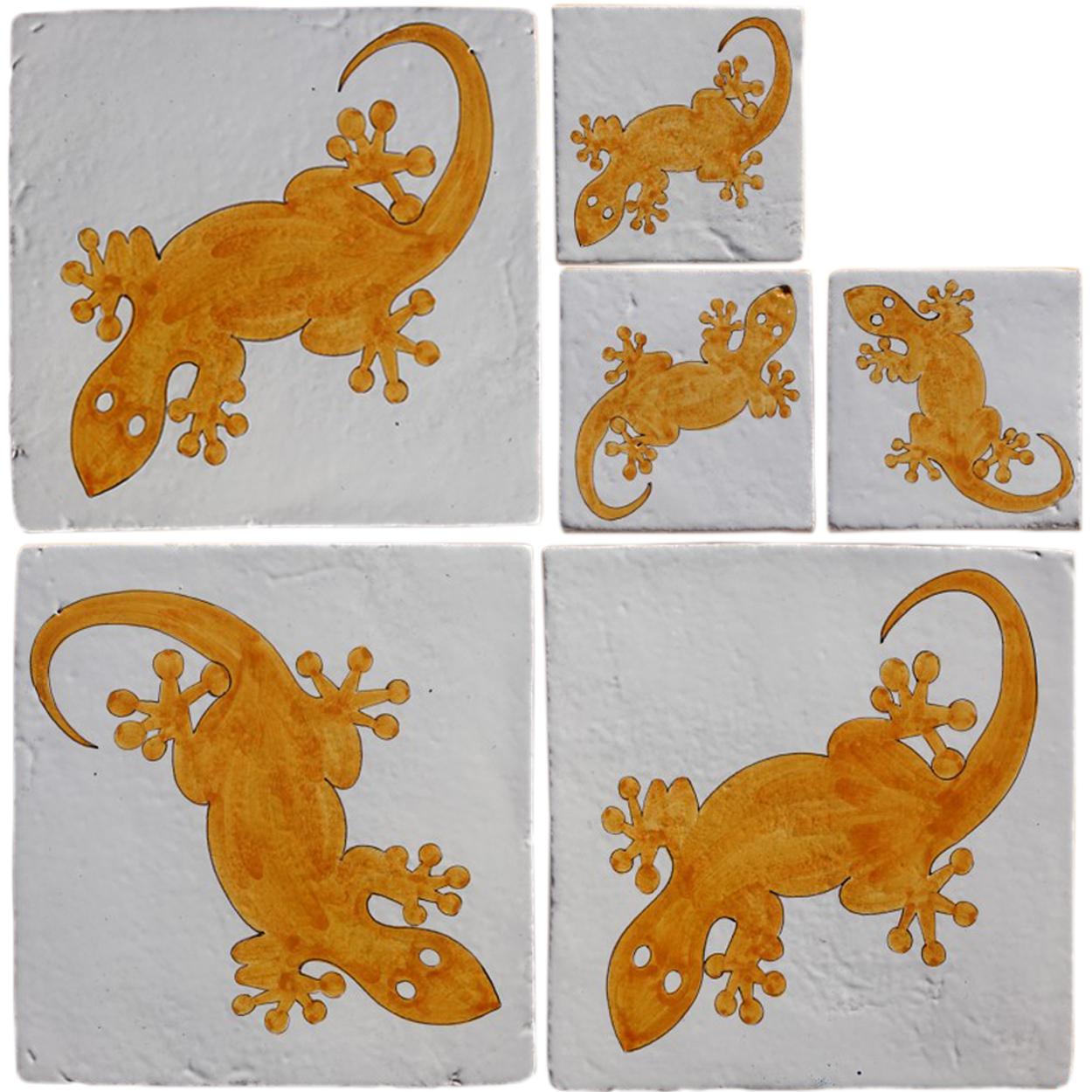 Fun and playful tile with the image of a gecko. In a gorgeous bright orange color. Avalaible in two sizes. These tiles could be combined with eachother or incorporated into a custom tile design.
Tarentola mauritanica, known as the common wall