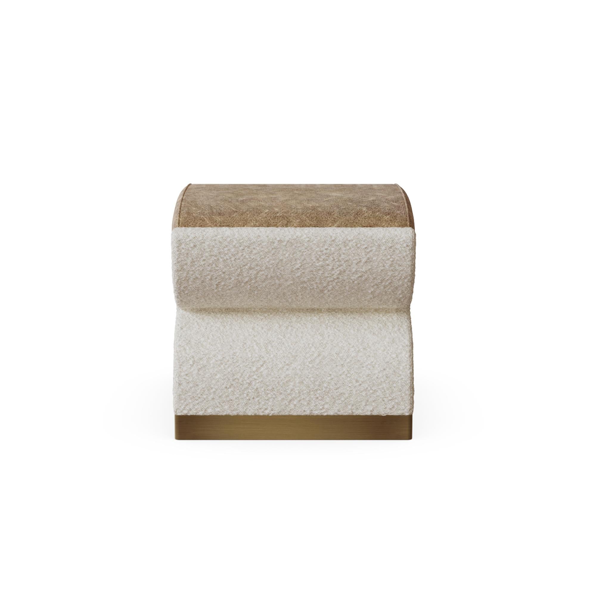 Modern Handmade Malou Stool in Bouclé Upholstery & Walnut Sled Base by Nolita Harbour For Sale