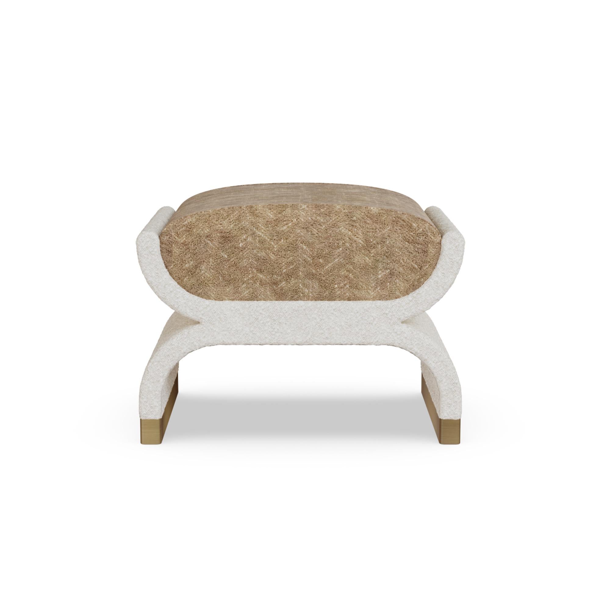 Portuguese Handmade Malou Stool in Bouclé Upholstery & Walnut Sled Base by Nolita Harbour For Sale
