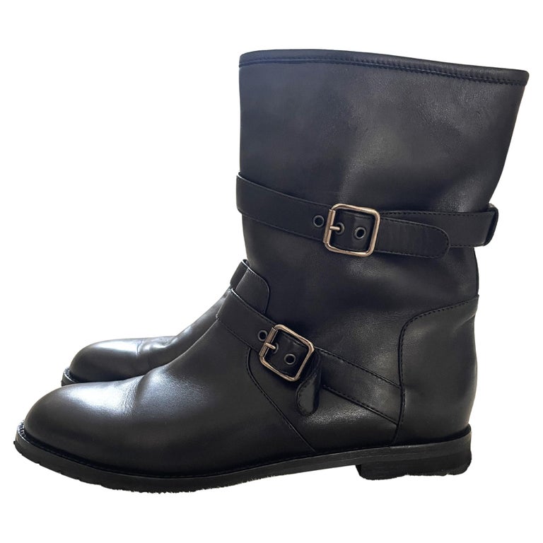 Handmade Manolo Blahnik Sulaltra Calf Leather Biker Booties Size 