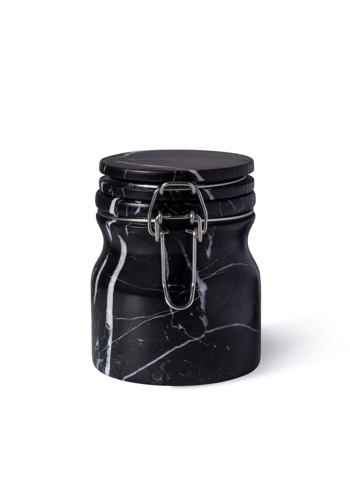 The Marblelous Jar is a handcrafted marble container inspired by traditional marmalade jars. Featuring a chromed latch for added contemporary flair, it is both beautiful to use and admire. Available in three colour variations - Green Guatemala,
