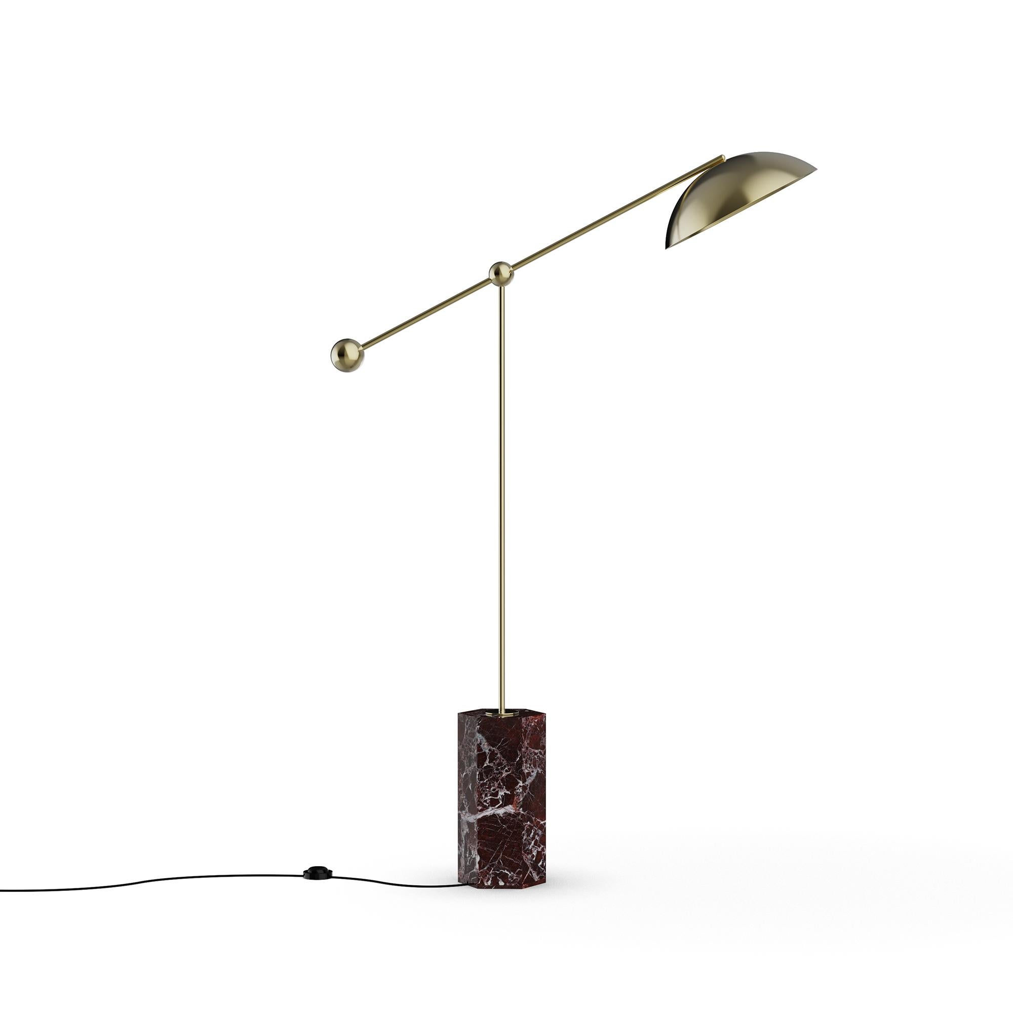 Moderne Lampadaire Marc fait main en laiton poli et marbre par Nolita Harbour en vente