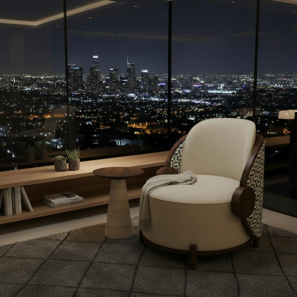 Le fauteuil Marie de Nolita Harbour, un mélange unique de sophistication moderne et de design artistique. Ce fauteuil de facture élégante est doté d'une assise et d'un dossier moelleux revêtus d'un tissu bouclette doux, garantissant une expérience