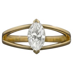 Handmade Marquise 1 Carat Diamond Yellow Gold Ring