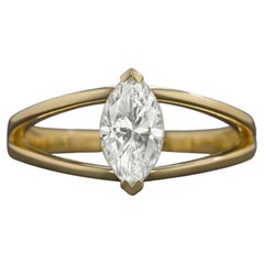 Handmade Marquise 1 Carat Diamond Yellow Gold Ring