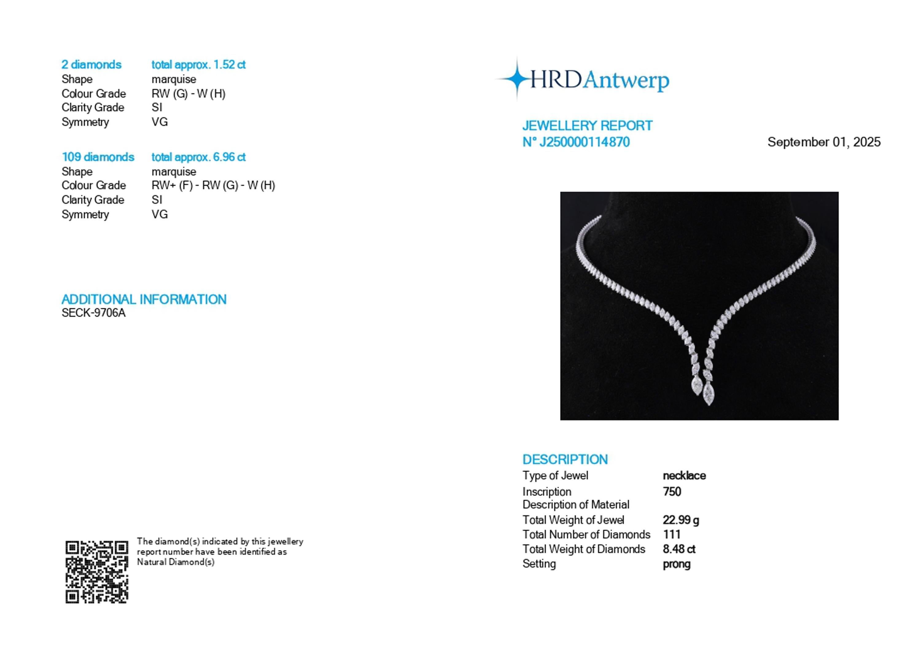 De las mujeres Marquesa hecha a mano SI/H Collar gargantilla de diamantes 18k Oro blanco en venta