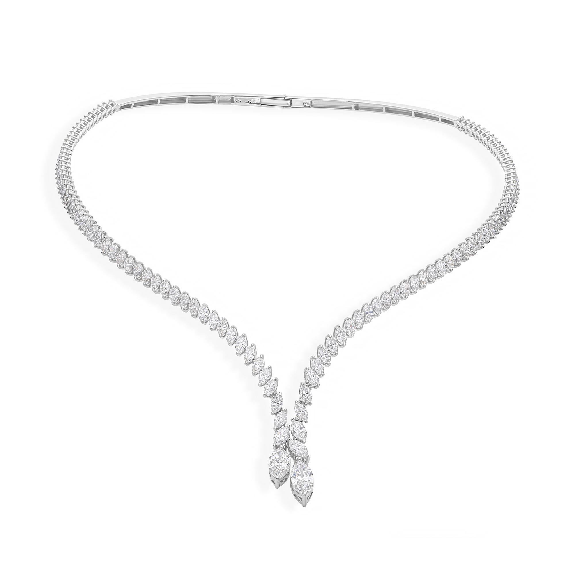 Marquesa hecha a mano SI/H Diamante Tenis Collar de Gota de Oro Blanco de 14k Corte marquesa en venta
