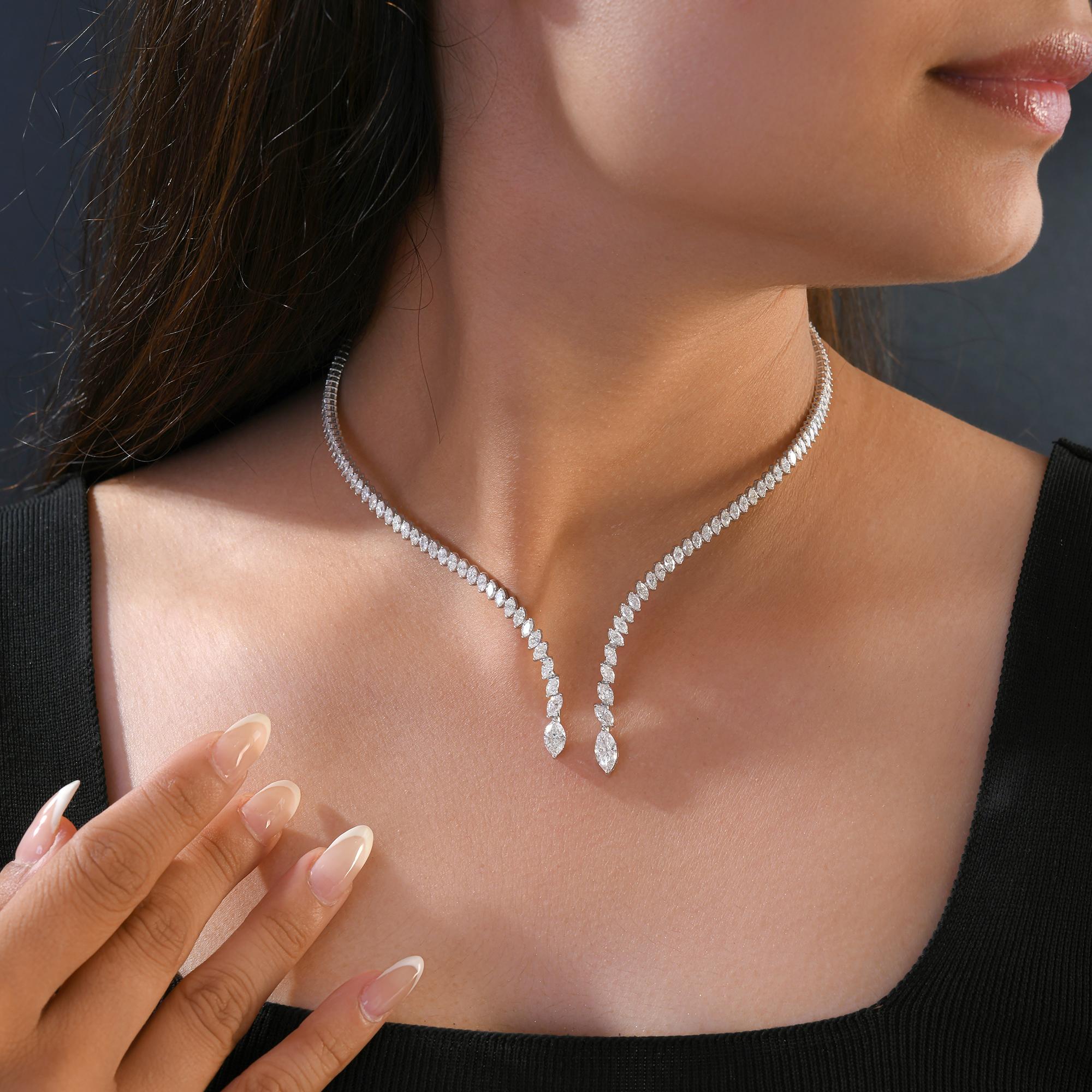 Marquesa hecha a mano SI/H Diamante Tenis Collar de Gota de Oro Blanco de 14k en Nuevo estado para la venta en Diera, Dubai