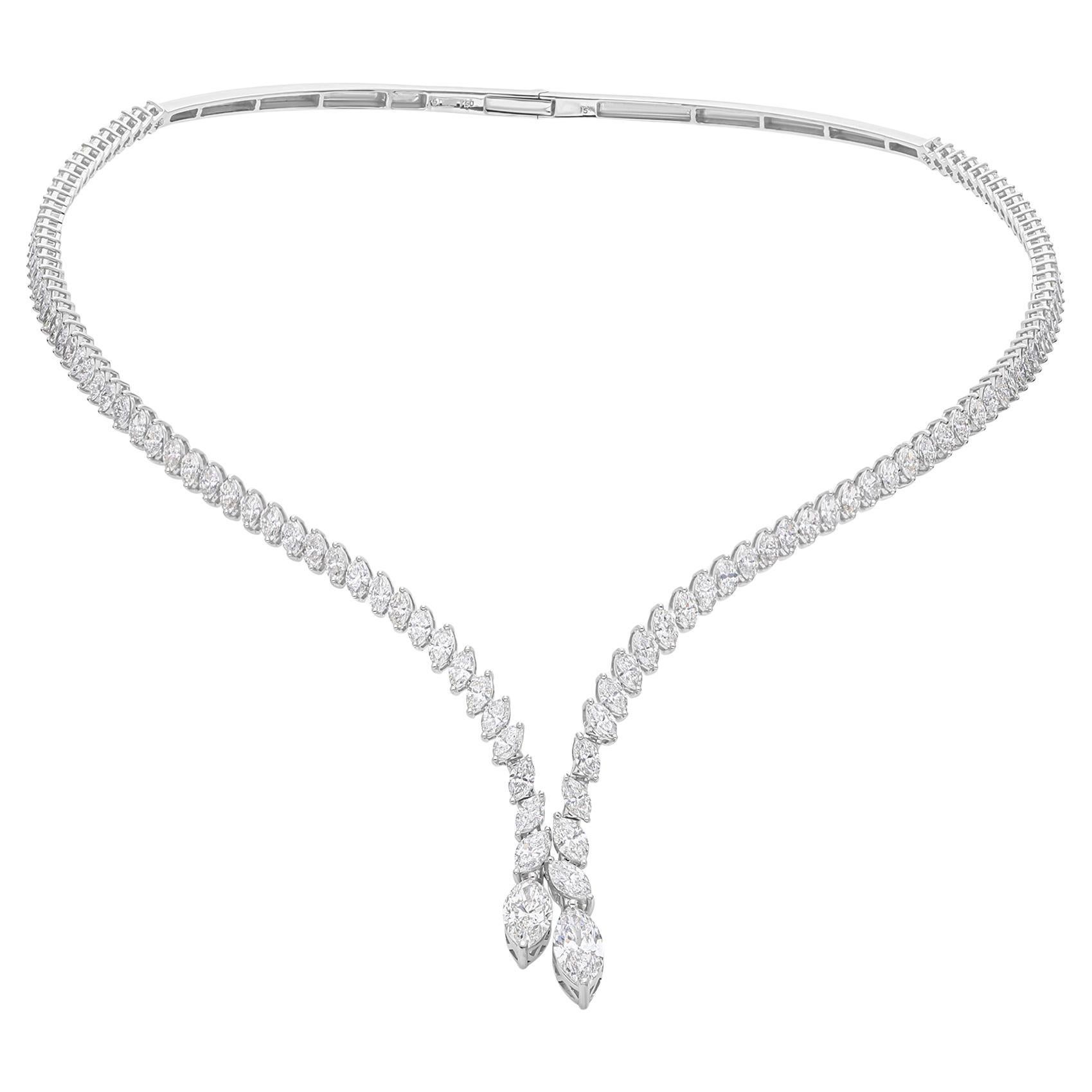 Collana a goccia con diamante Marquise SI/H Tennis fatta a mano in oro bianco 14k