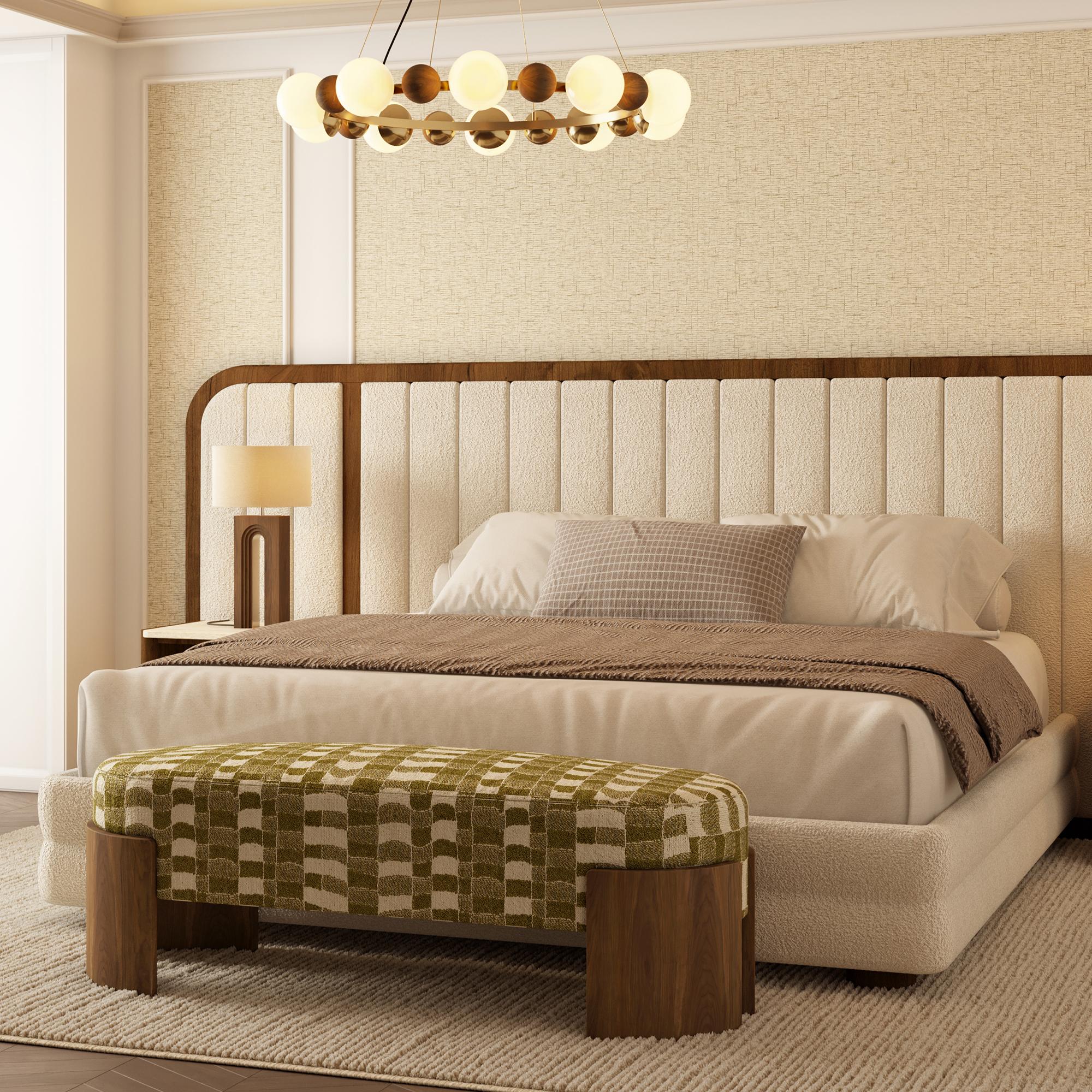 The Marthina Bed offers a perfect blend of luxurious comfort and modern design, making it an elegant statement for contemporary bedrooms. Featuring a design that emphasizes simplicity and elegance, this bed combines velvet upholstery with rich