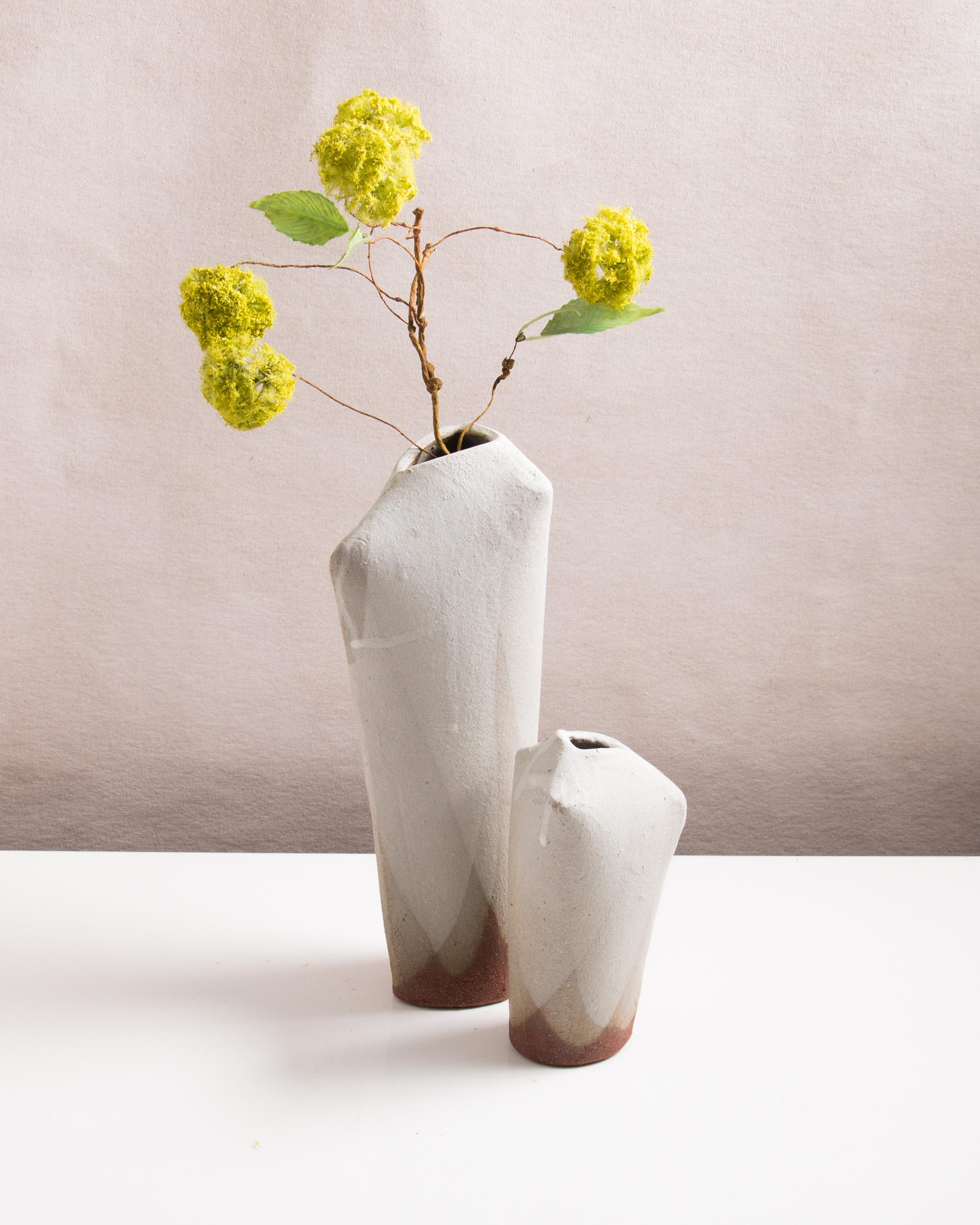Handmade Matte White Glazed Modern Ceramic Bone Vases, Set of Two In New Condition For Sale In Bronx, NY