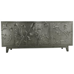 Handmade Med. Hammered White Bronze Floral Buffet – Metal Clad Sideboard