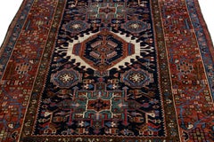 Handmade Medallion Antique Persian Heriz Wool Rug with Multicolor Motif