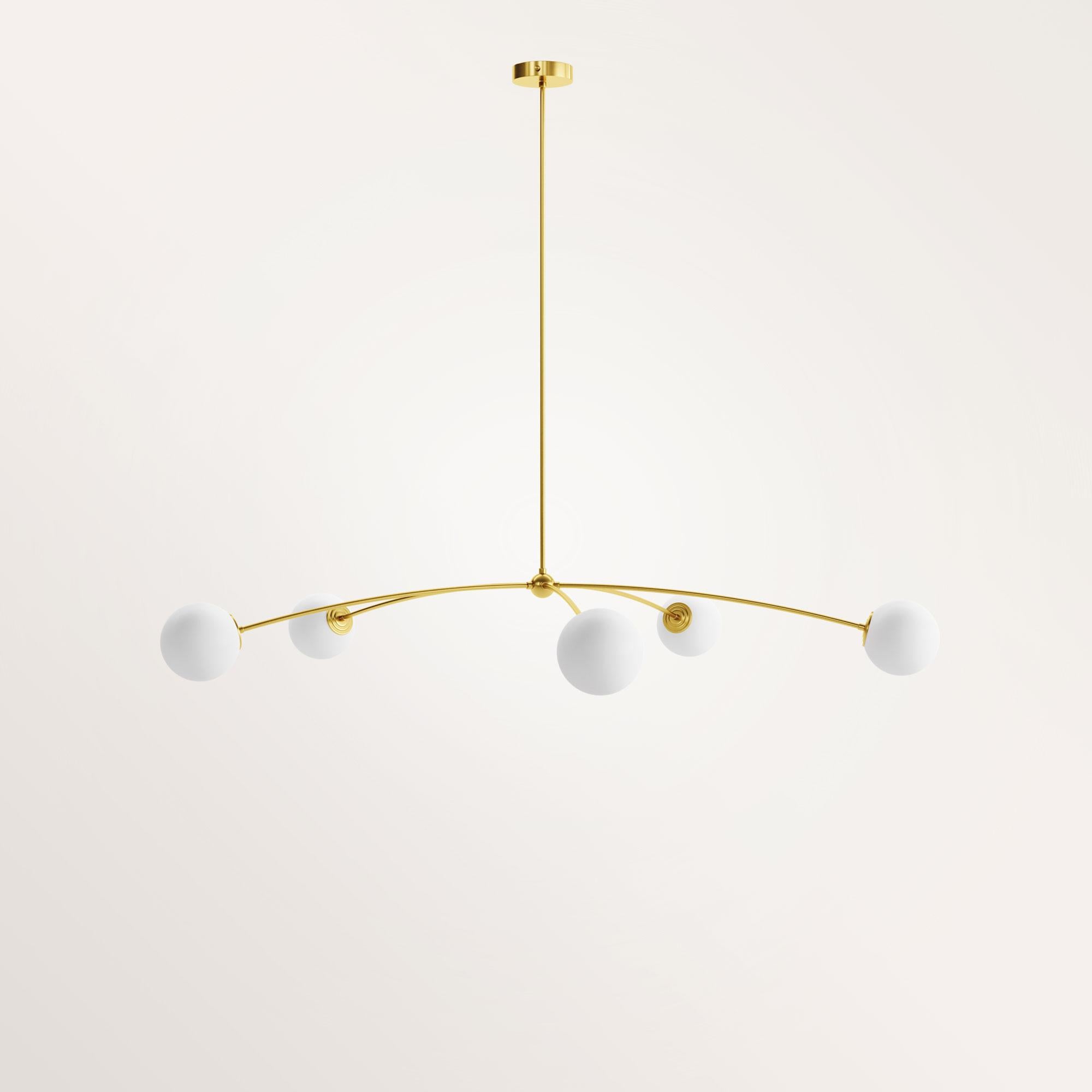 Handmade medium Eole II chandelier by Gobo Lights
Dimensions: D 120 x 100 H
Materials: Brass, opaline

Goddess of the fair anger, the revenge and the balance.

Self-taught and from the world of chemistry, this Belgian craftsman / designer