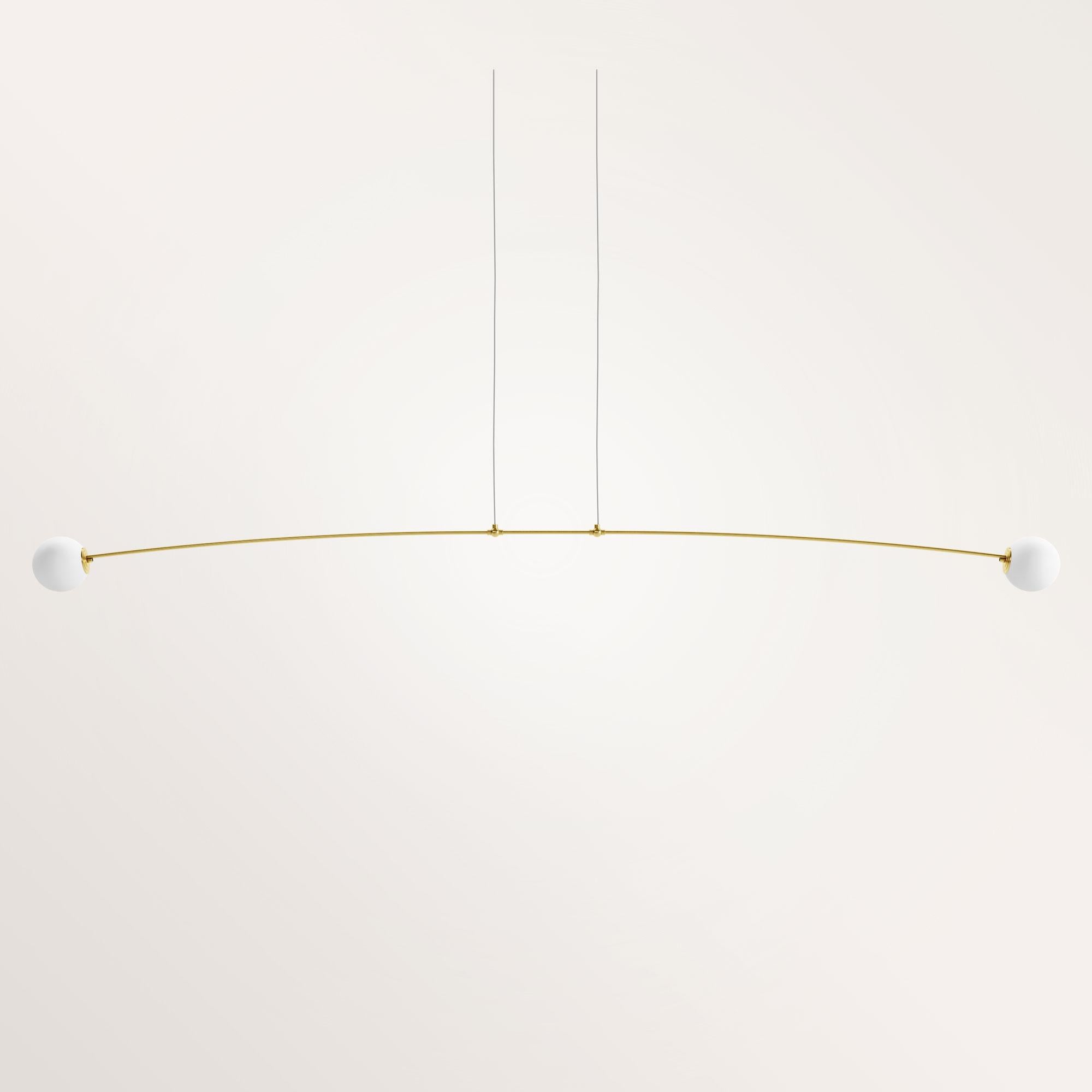 Handmade medium Nemesis II chandelier by Gobo Lights
Dimensions: 220 L x 12 l x 100 H
Materials: Brass, opaline

Nemesis is the Greek Goddess of fair anger, revenge and balance which has inspired this light. 

Self-taught and from the world of