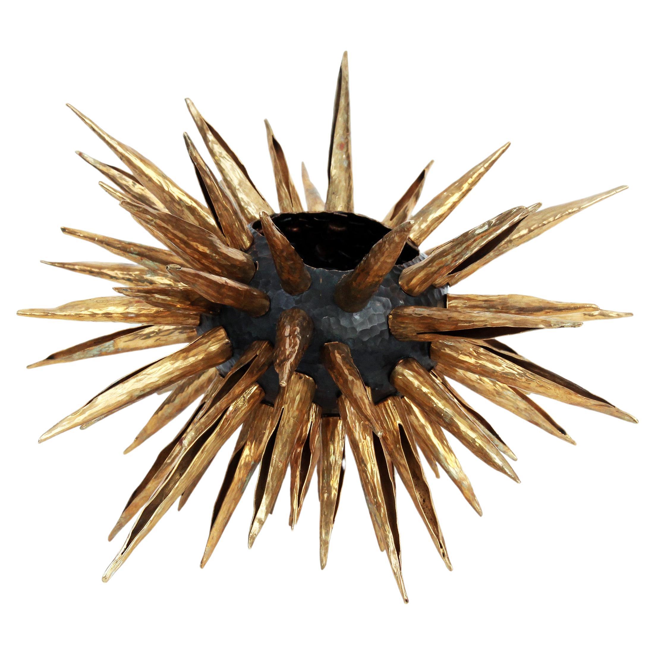 Handmade Medium "Sea Urchin" Votive Candle Holder in Tumbaga Metal  For Sale