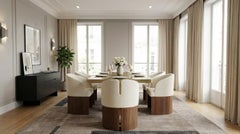 Chaise de salle à manger Melli en tissu de velours avec base en bois faite à la main par Nolita Harbour