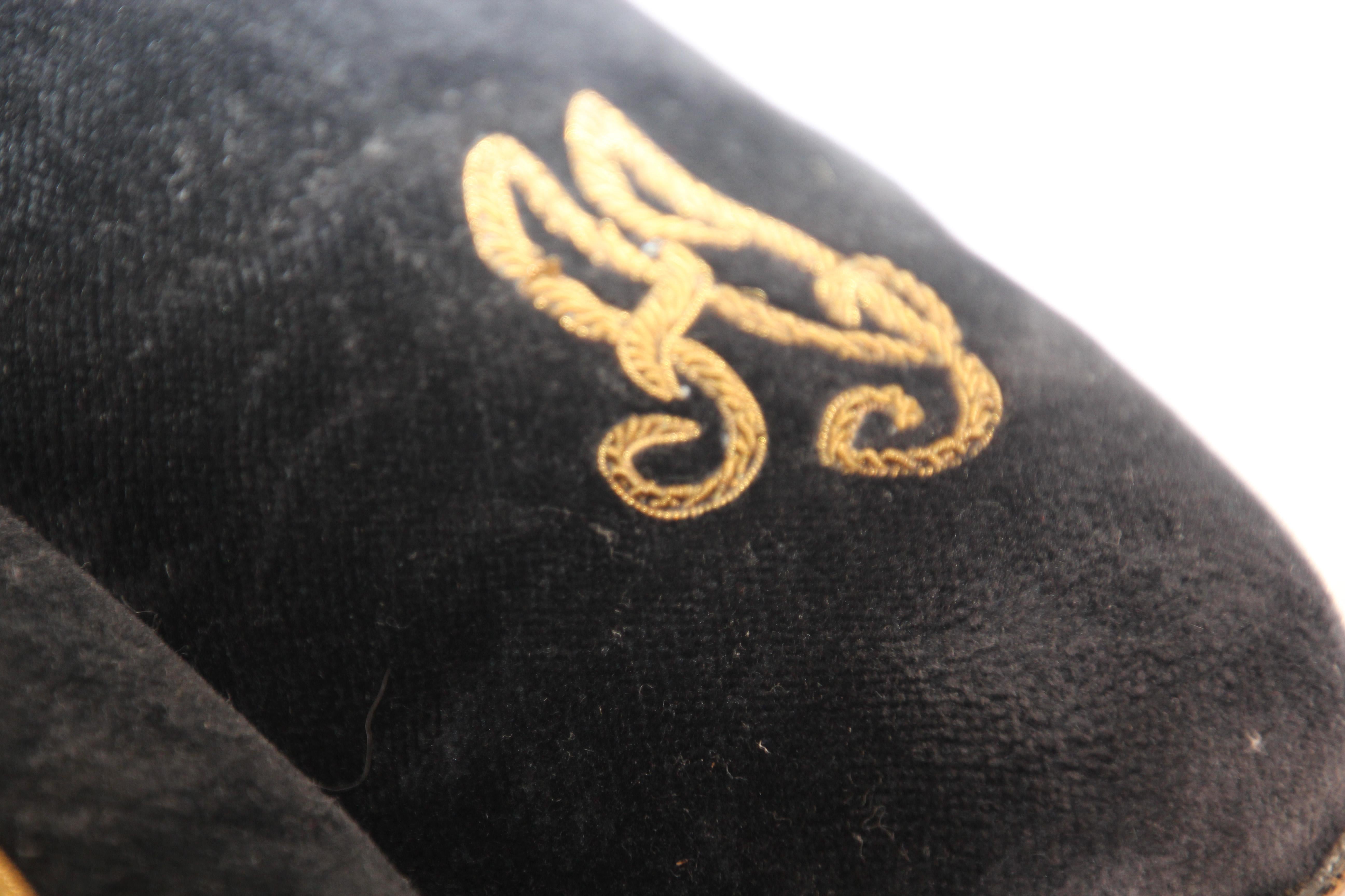 20th Century Handmade Men's Black Velvet Loafers with Gold Embroidery