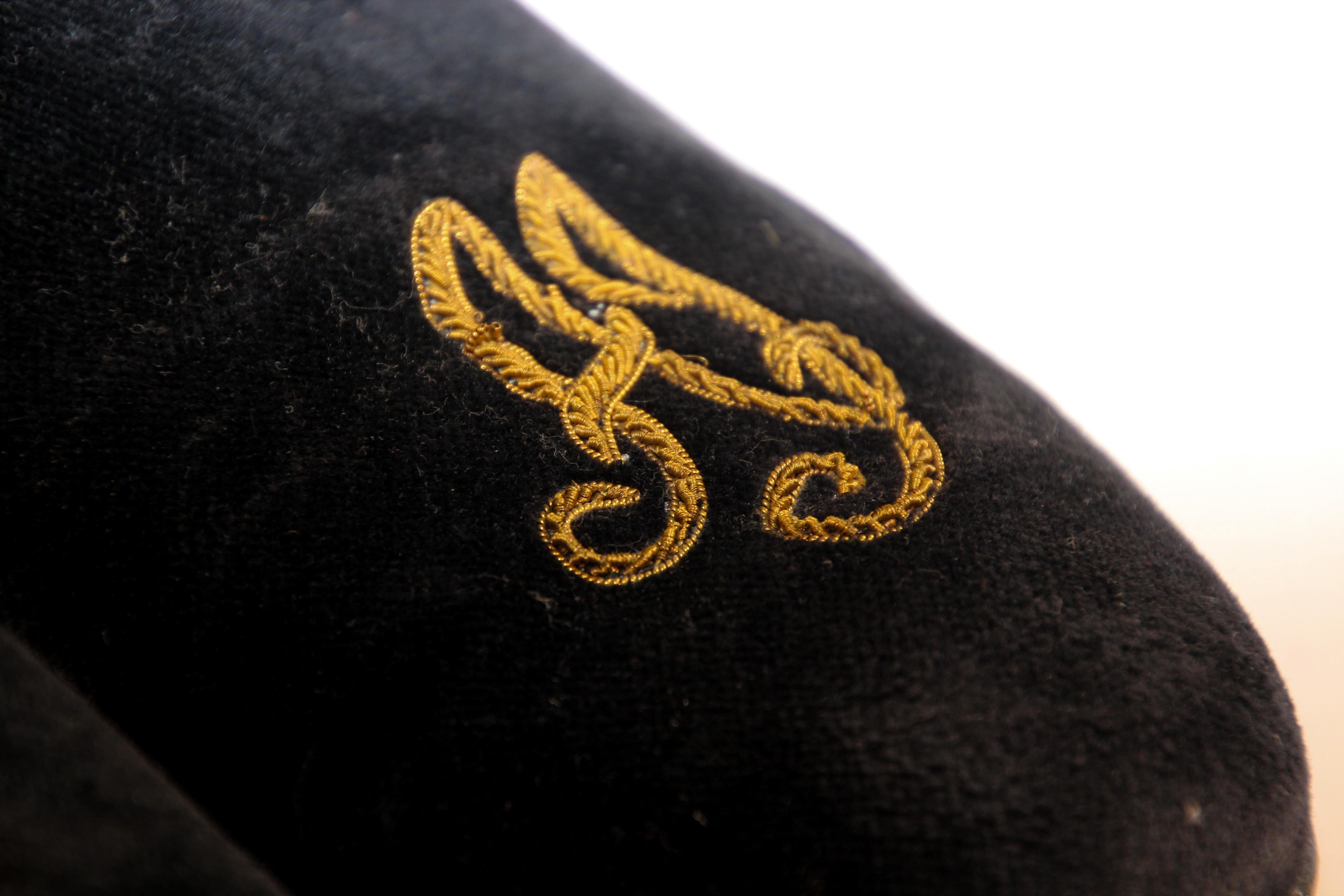 Handmade Men's Black Velvet Loafers with Gold Embroidery 4