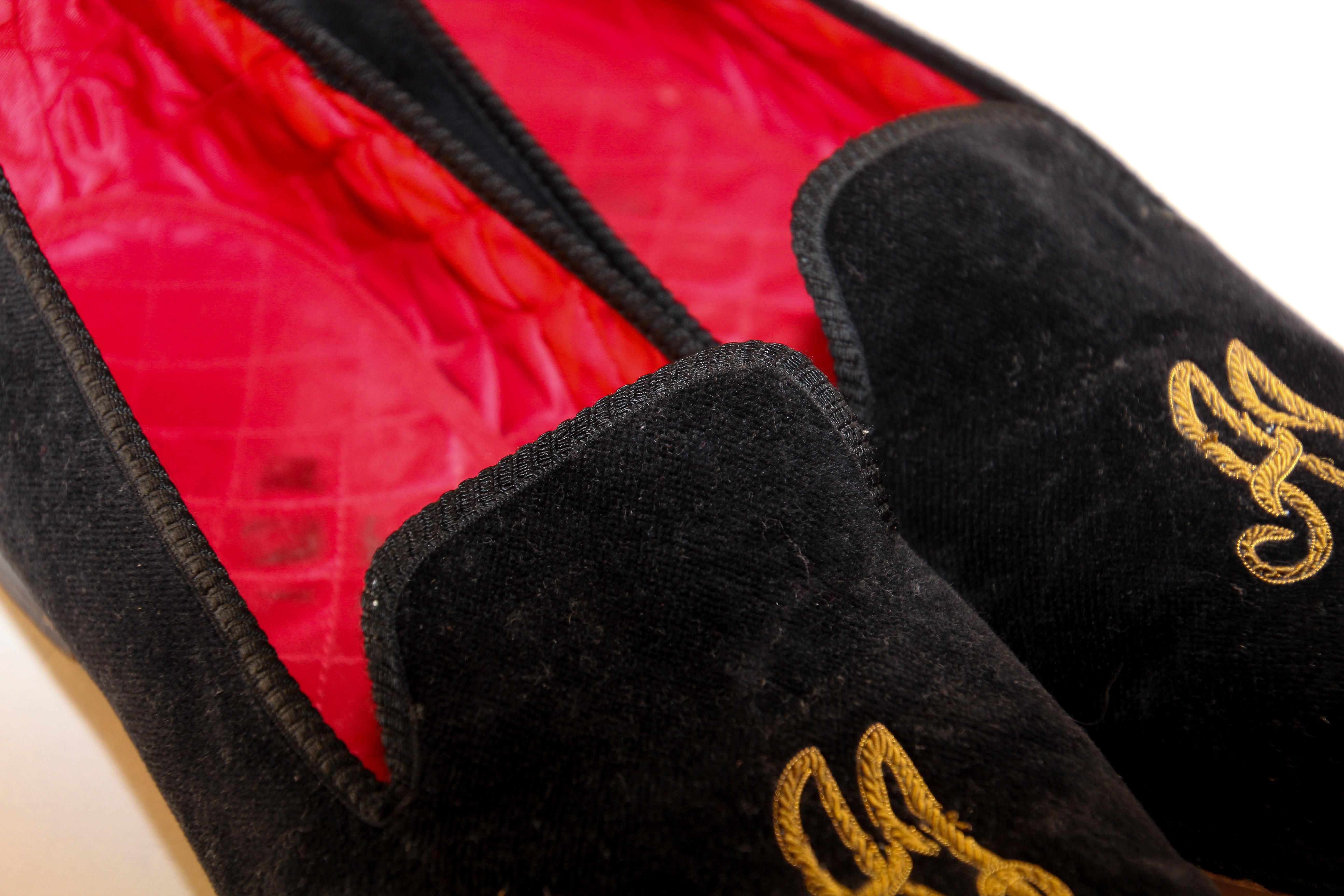 Handmade Men's Black Velvet Loafers with Gold Embroidery 6