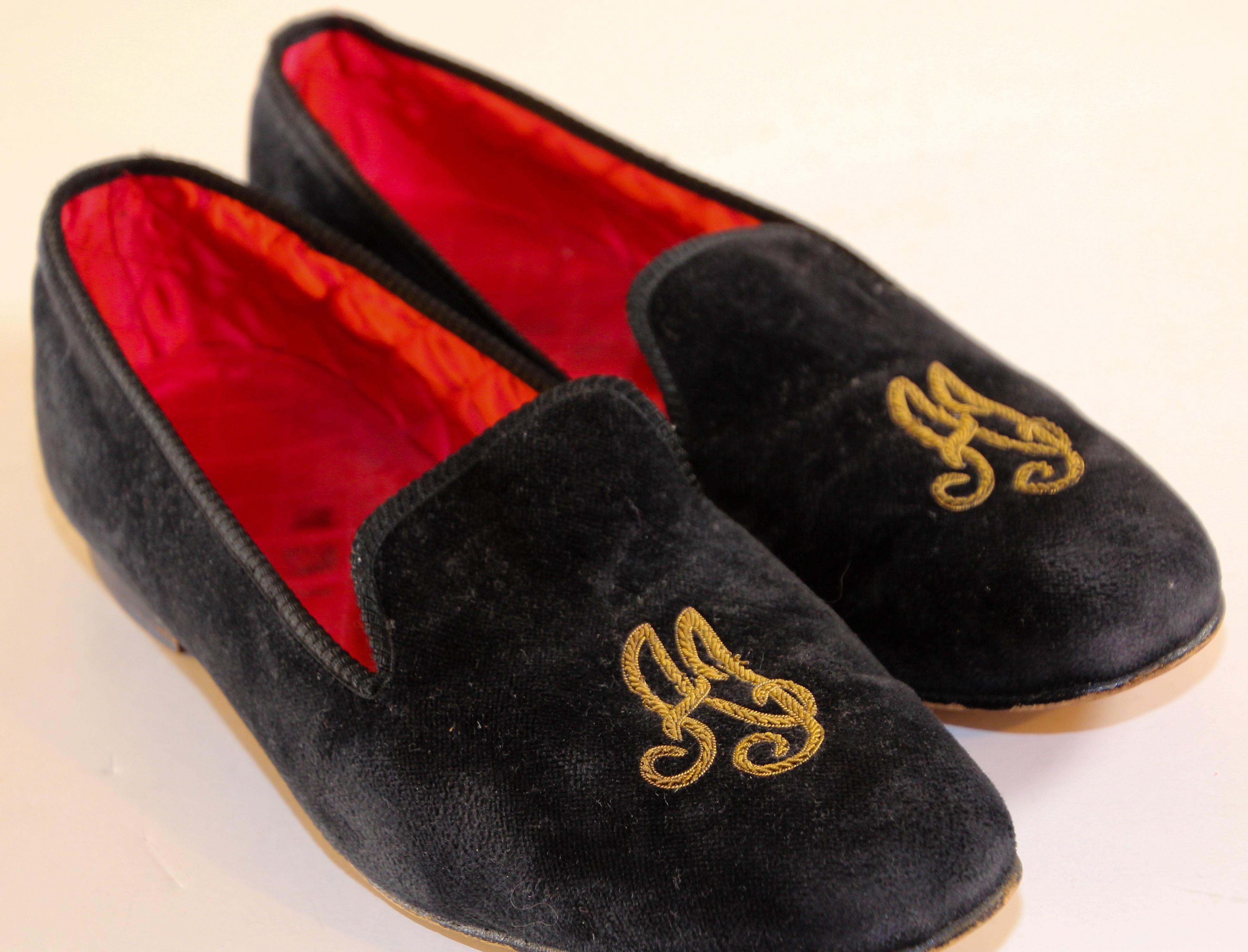 Handmade Men's Black Velvet Loafers with Gold Embroidery 7
