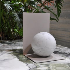 Handmade Metal Bookend with Sphere in White Carrara Marble