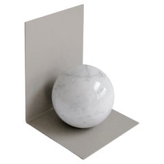 Handmade Metal Bookend with Sphere in White Carrara Marble