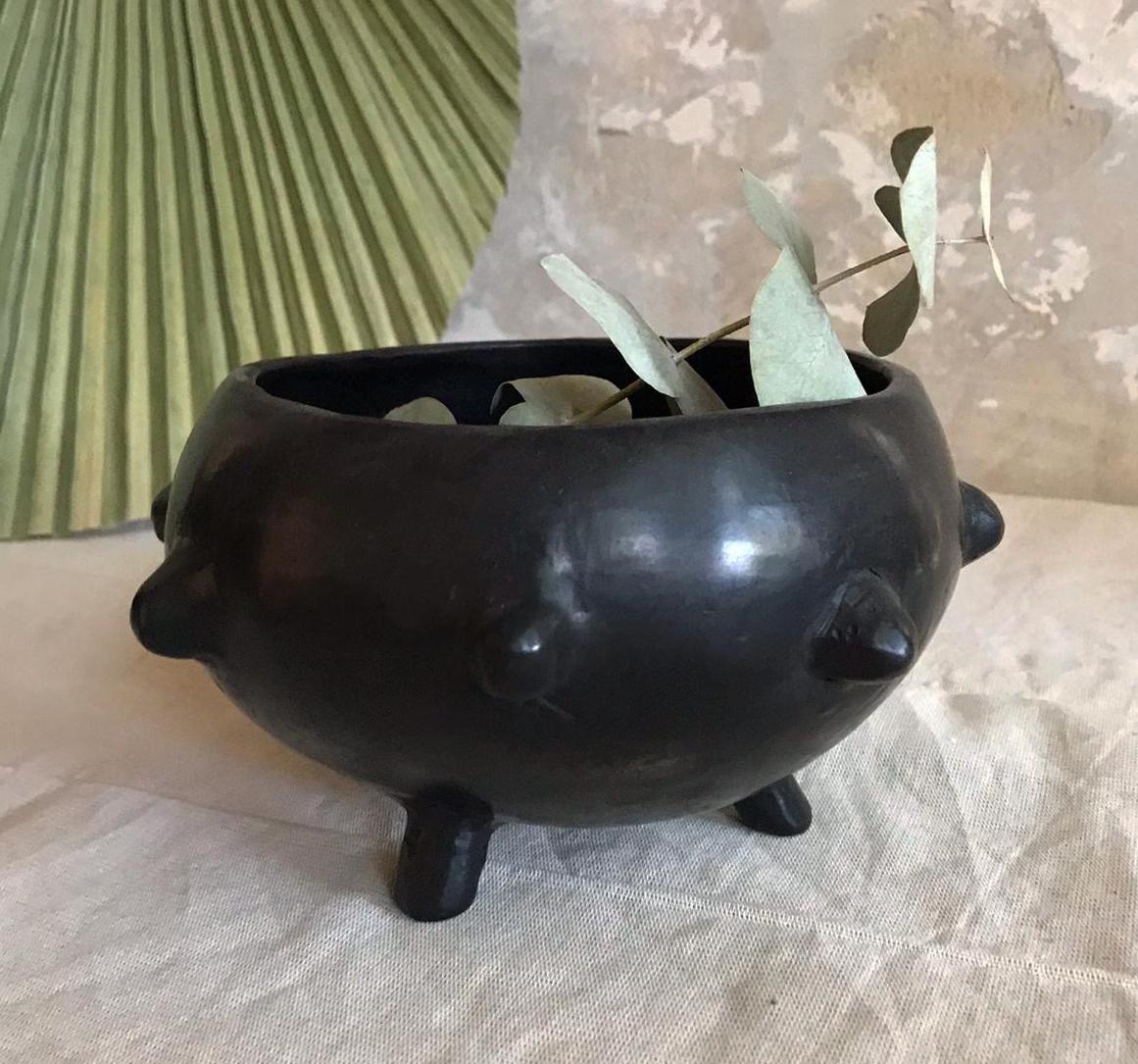 Primitive Handmade Mexican Black Clay Pot Vessel from Oaxaca