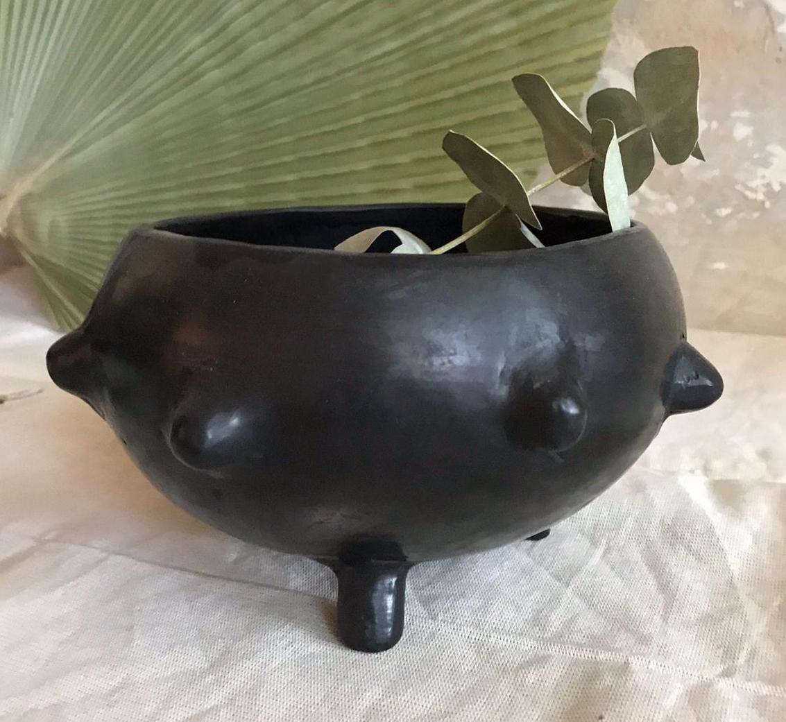 Hand-Crafted Handmade Mexican Black Clay Pot Vessel from Oaxaca
