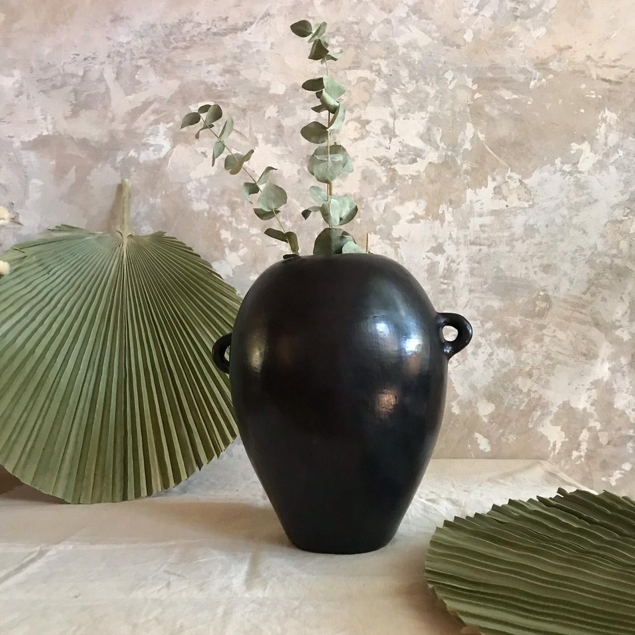 Primitive Handmade Mexican Black Clay Pot Vessel from Oaxaca