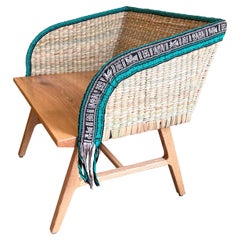 Chuspata Mexicana Hecha a Mano de Fibra Natural Silla de Madera Maciza de Roble Contemporánea