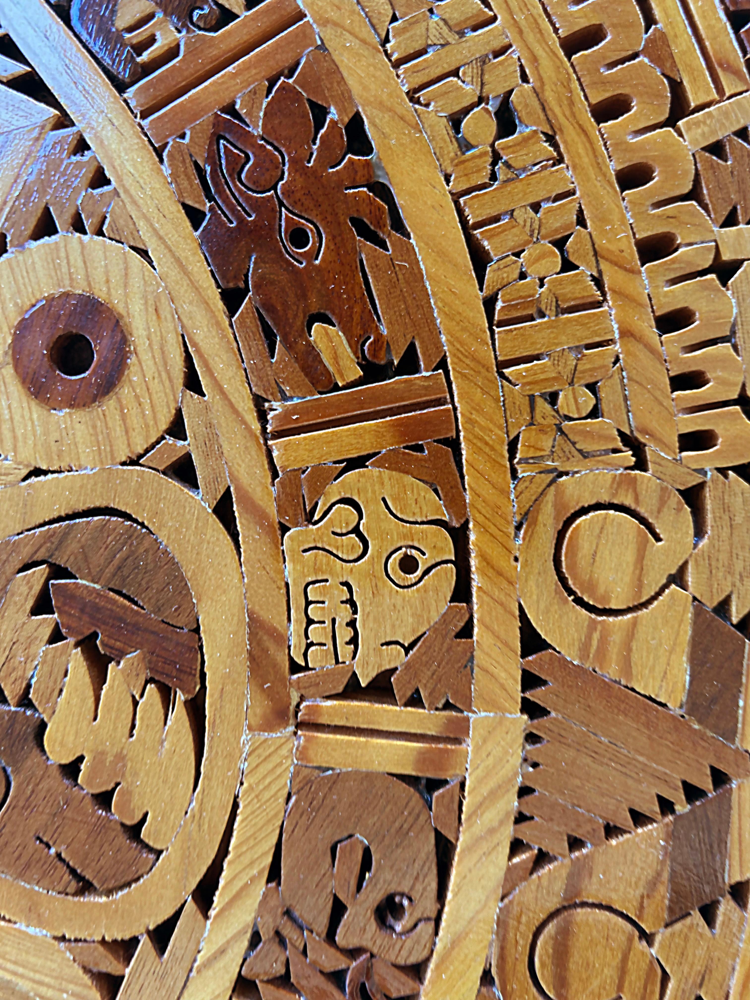 20th Century Handmade Mexican Exotic Wood Aztec Calendar Wall Sculpture- Only One Available For Sale