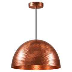 Handmade Mexican Hammered Solid Copper Dome Pendant Light by Artisans in Nayarit
