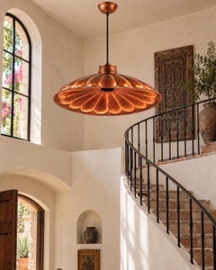 Handmade Hammered Solid Copper Concha Scalloped Pendant Light, Nayarit Mexico