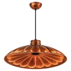 Handmade Hammered Solid Copper Concha Scalloped Pendant Light, Nayarit Mexico