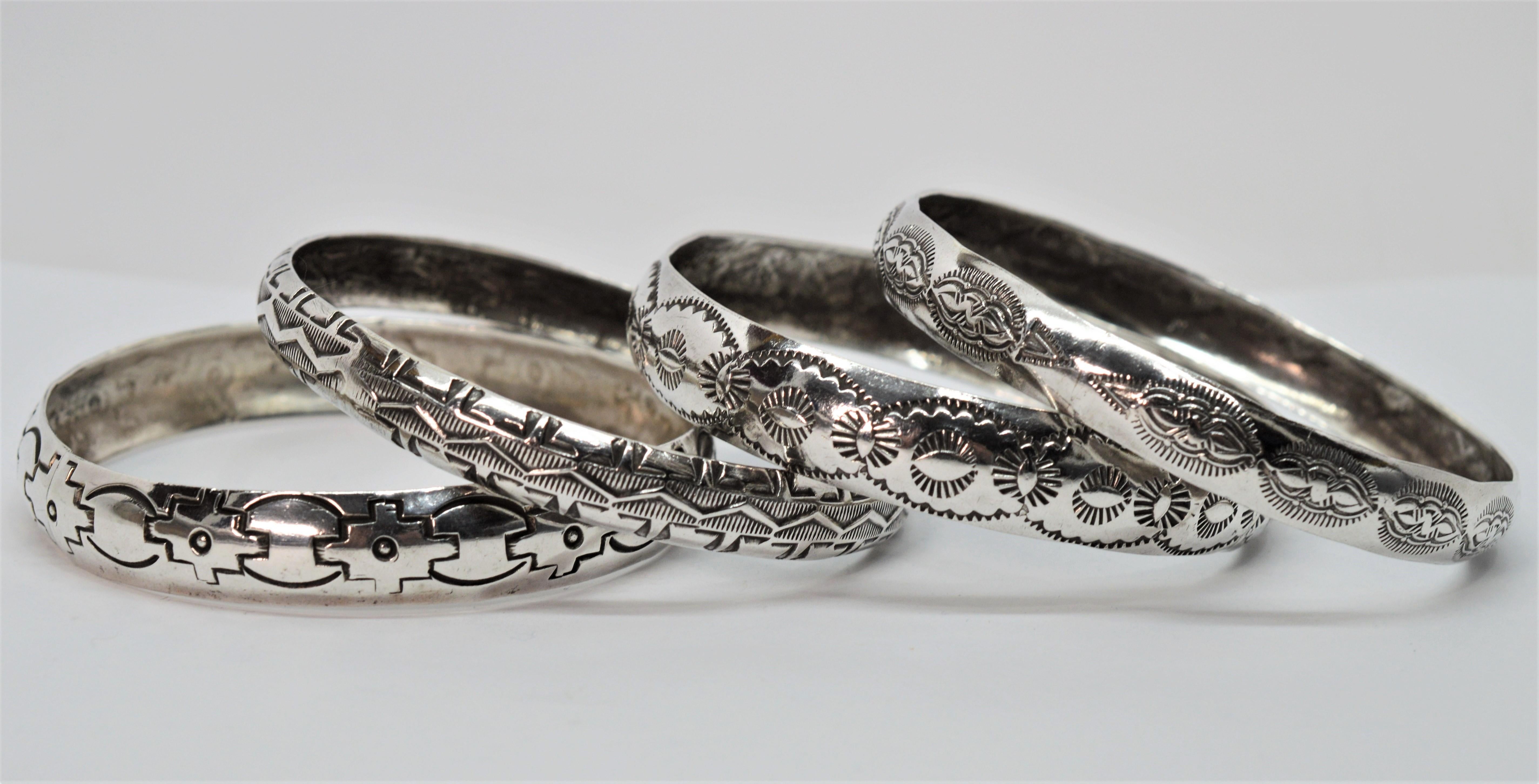 Handgefertigte mexikanische Sterling Silber Armbänder:: Vierer-Set Damen