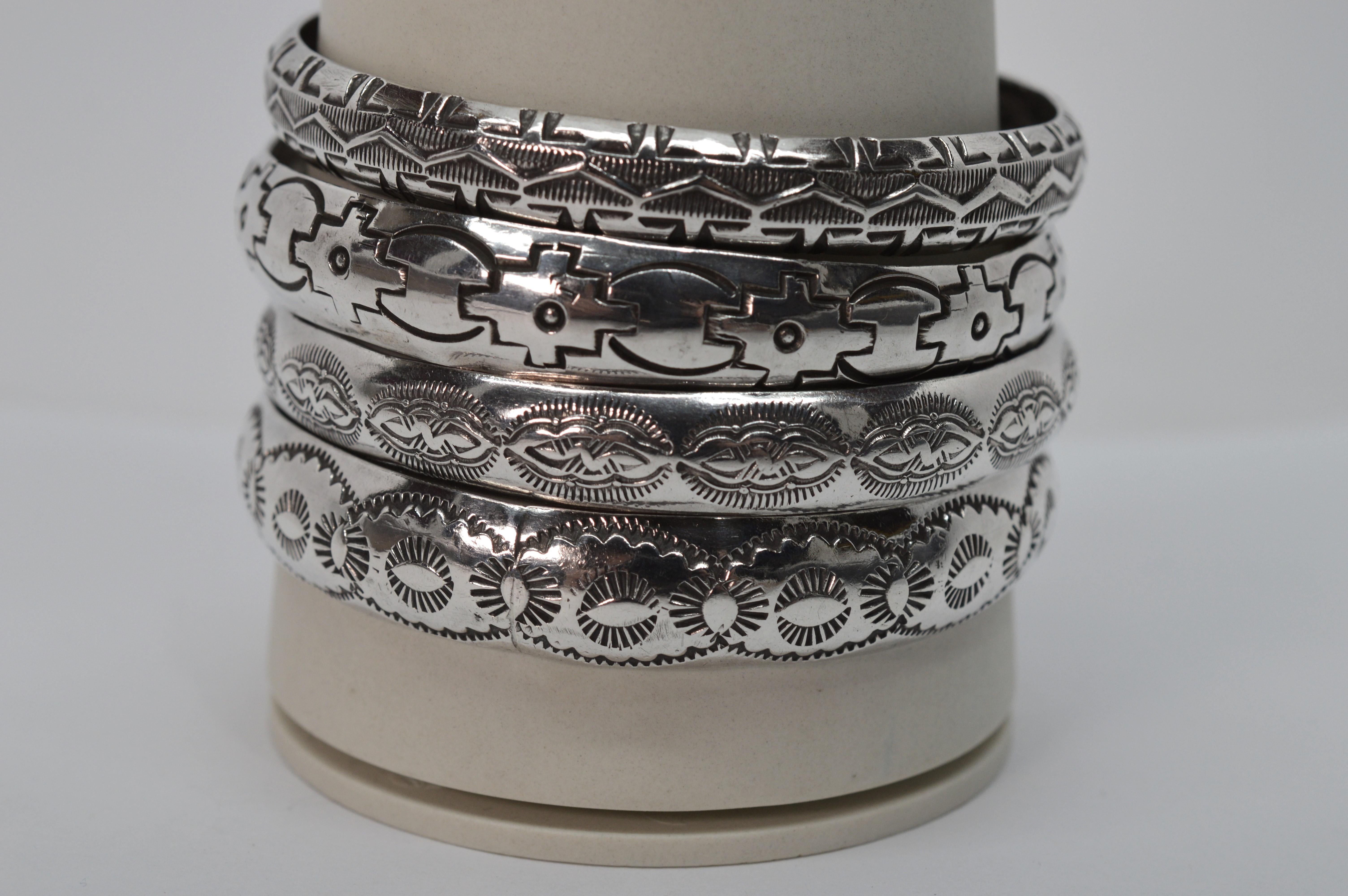 Handgefertigte mexikanische Sterling Silber Armbänder:: Vierer-Set 1
