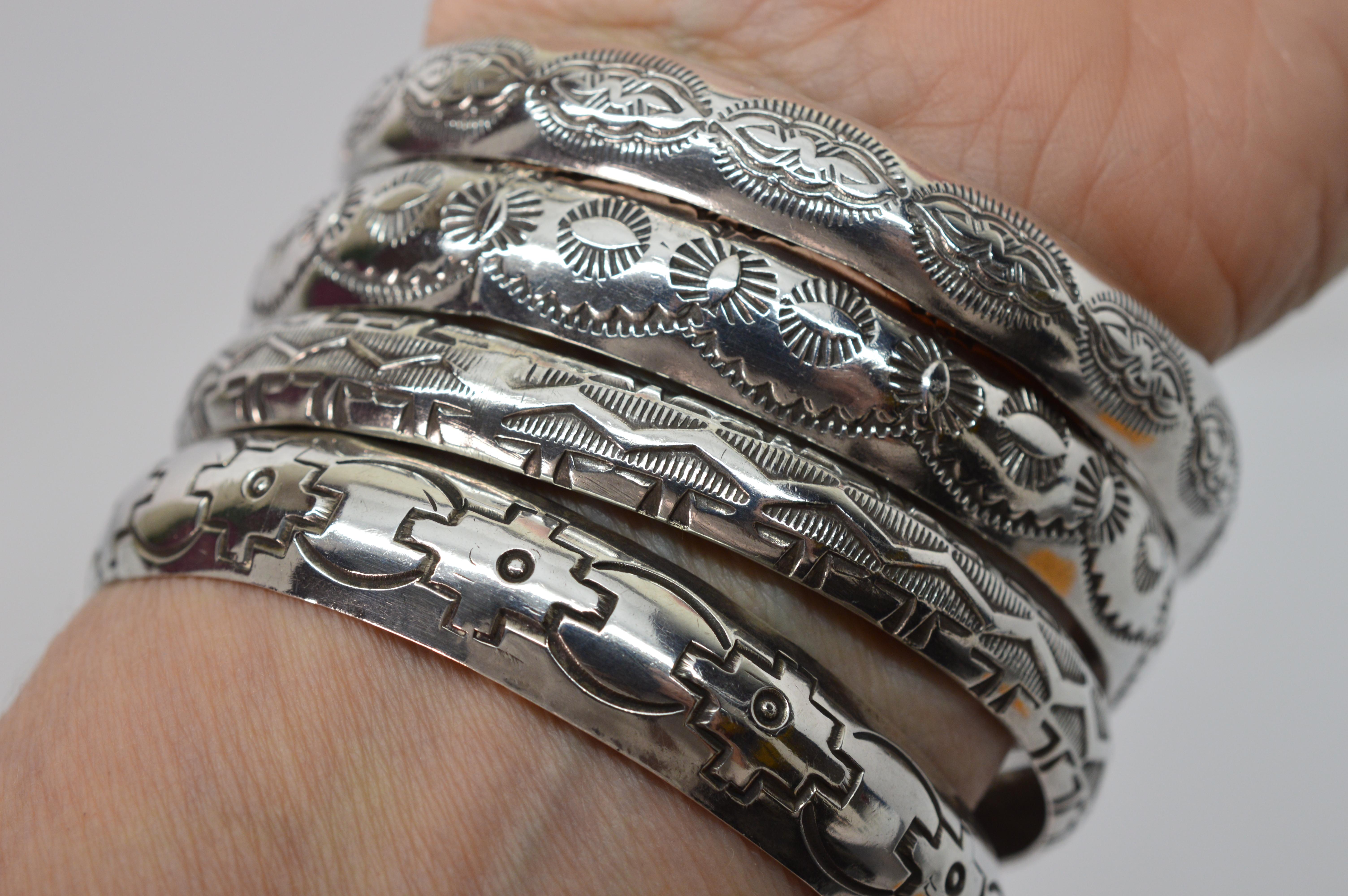 Handgefertigte mexikanische Sterling Silber Armbänder:: Vierer-Set 2
