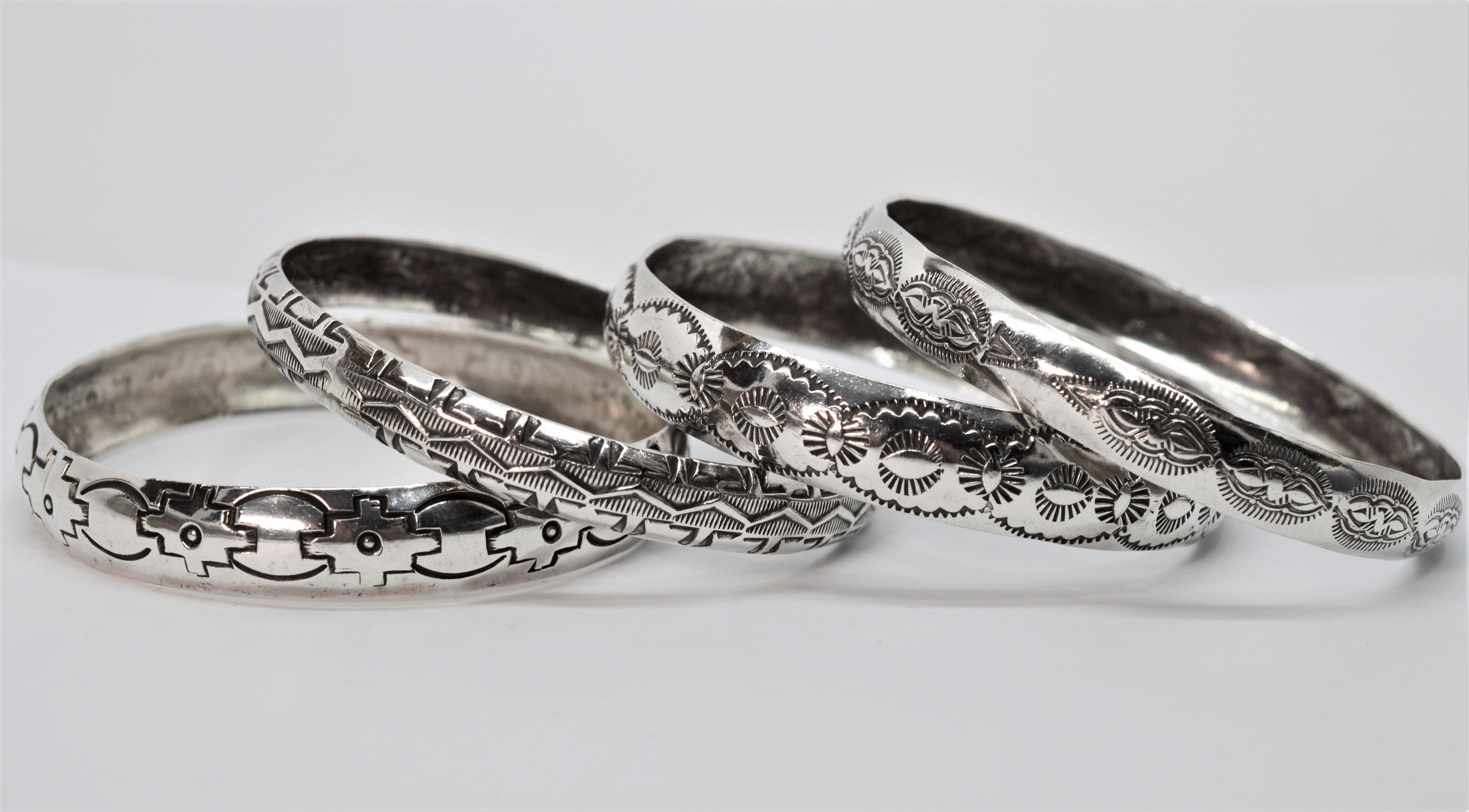 Handgefertigte mexikanische Sterling Silber Armbänder:: Vierer-Set 3