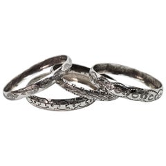 Handmade Mexican Sterling Silver Bangle Bracelets, Set of Four