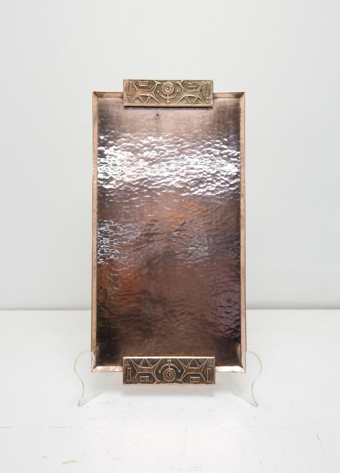 Late 20th Century Handmade Mid-Century Modern Embossed Copper Tray, 1970's