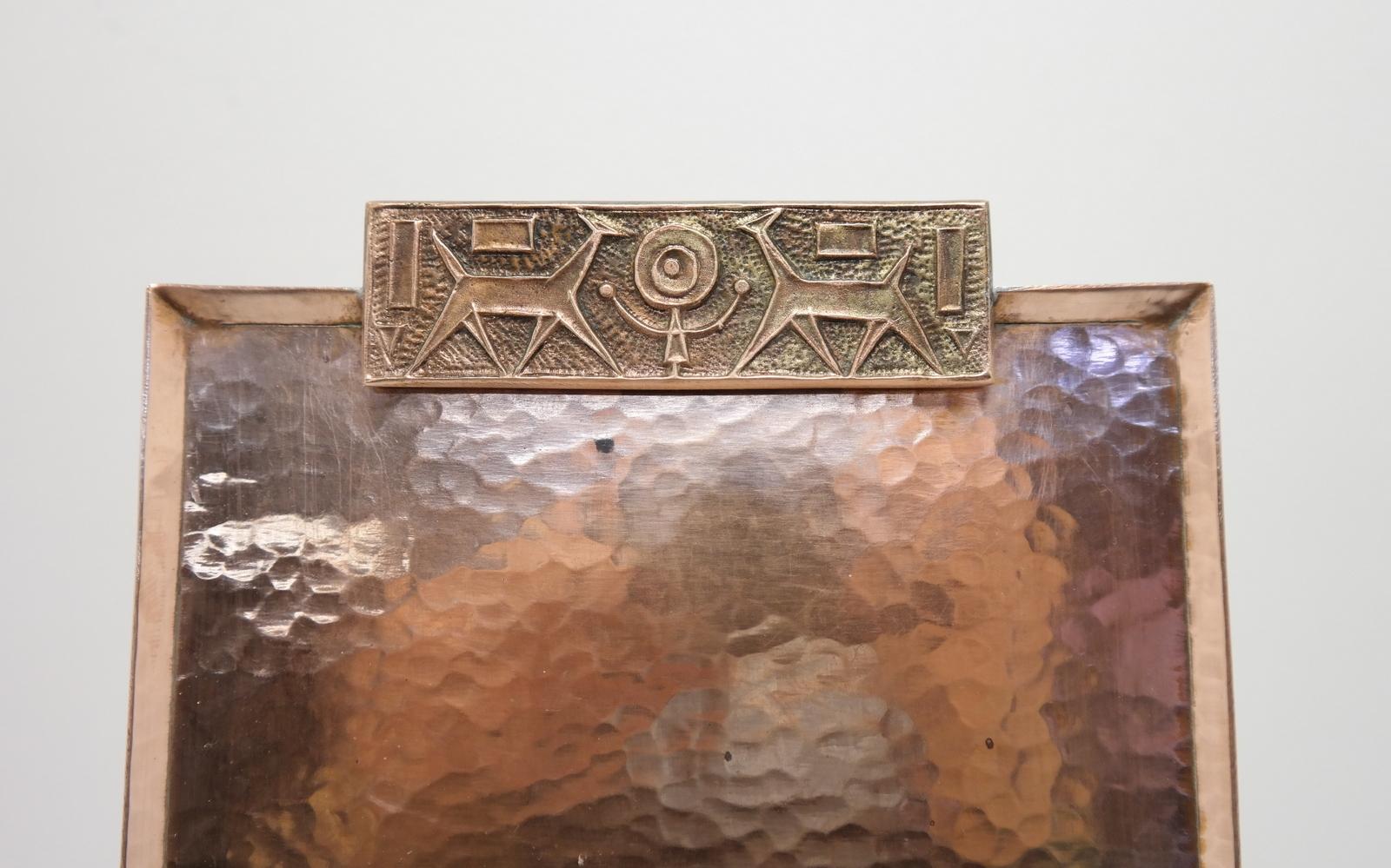 Brass Handmade Mid-Century Modern Embossed Copper Tray, 1970's